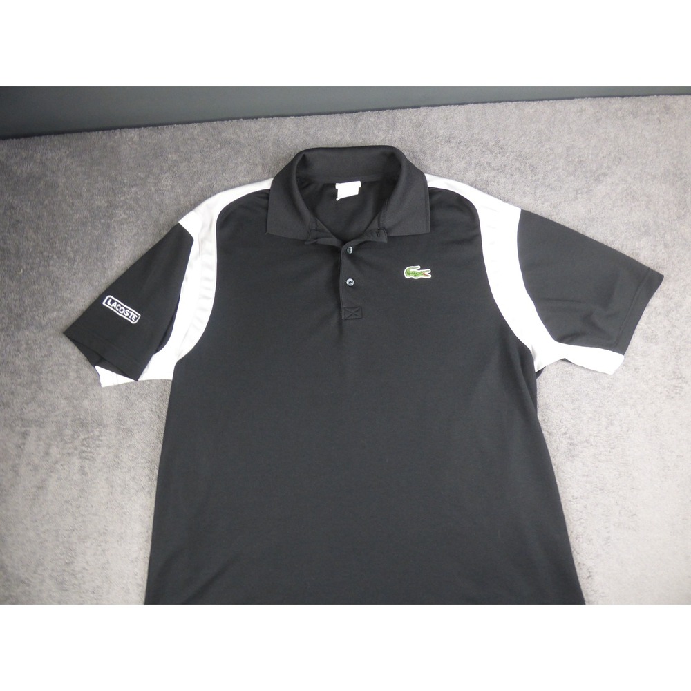Lacoste Sport Mens Polo Shirt Size 7 Black White Colorblock Short Sleeve Logo